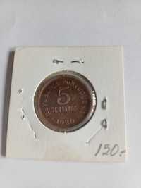 5 centavos de 1920 em COBRE da 1ª República Rara no estado de MBC+
