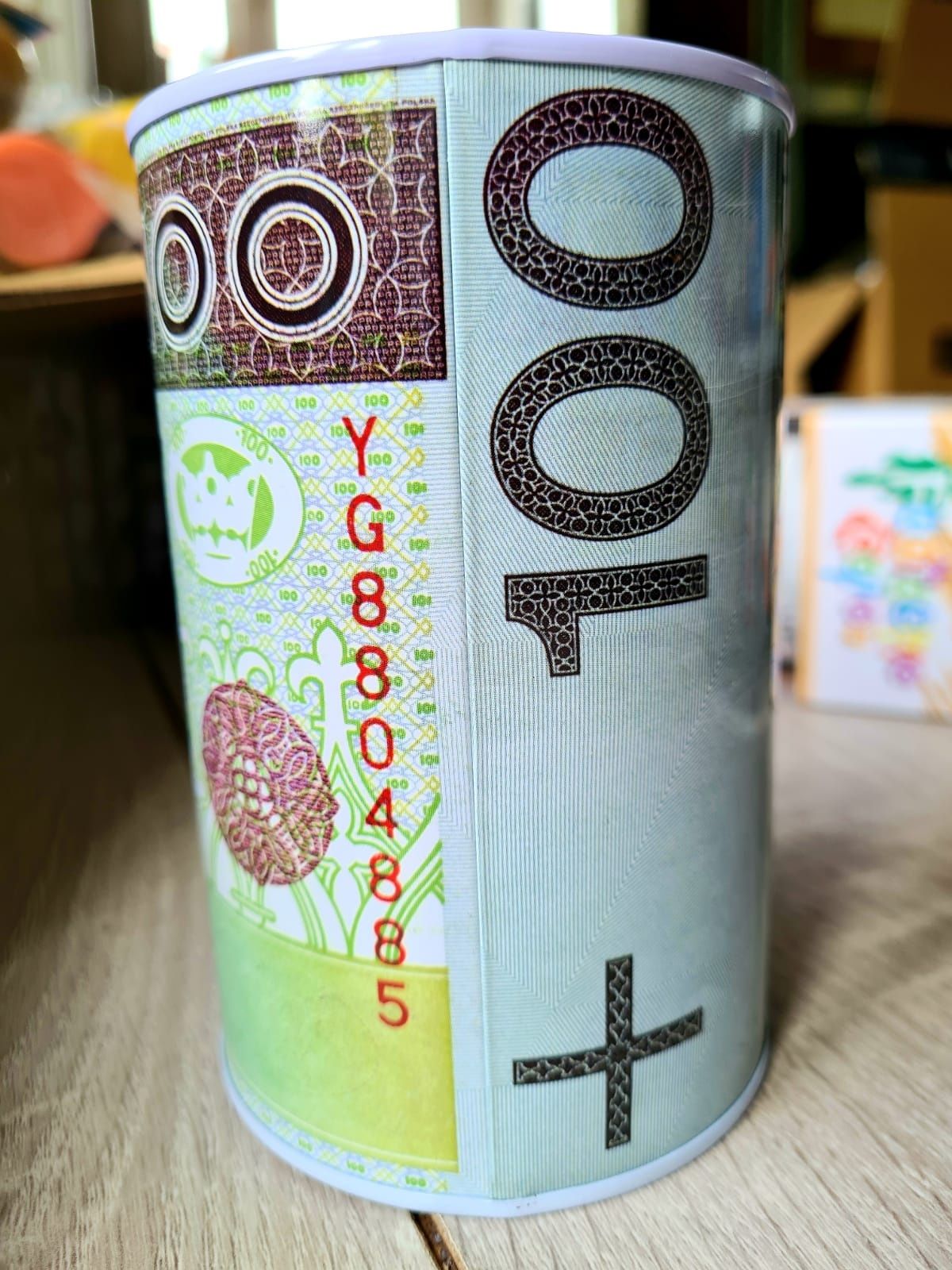 Metalowa skarbonka dla dzieci banknot 100 złotych nowa