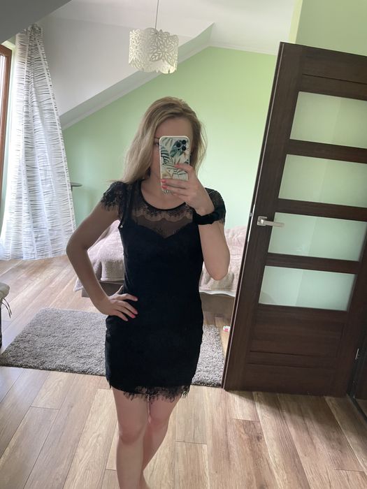 czarna koronkowa sukienka S obcisła dopasowana impreza swieta seksowna