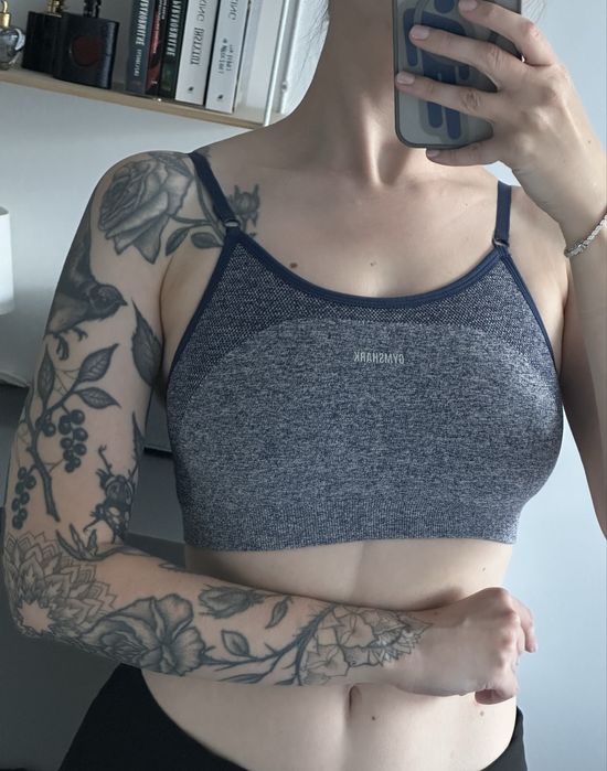 NOWY Gymshark Flex Strappy biustonosz sportowy stanik granatowy S 36
