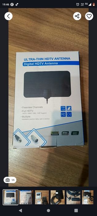Antena TV ultra cienka,wewnętrzna, przenośna,ze wzmacniaczem.