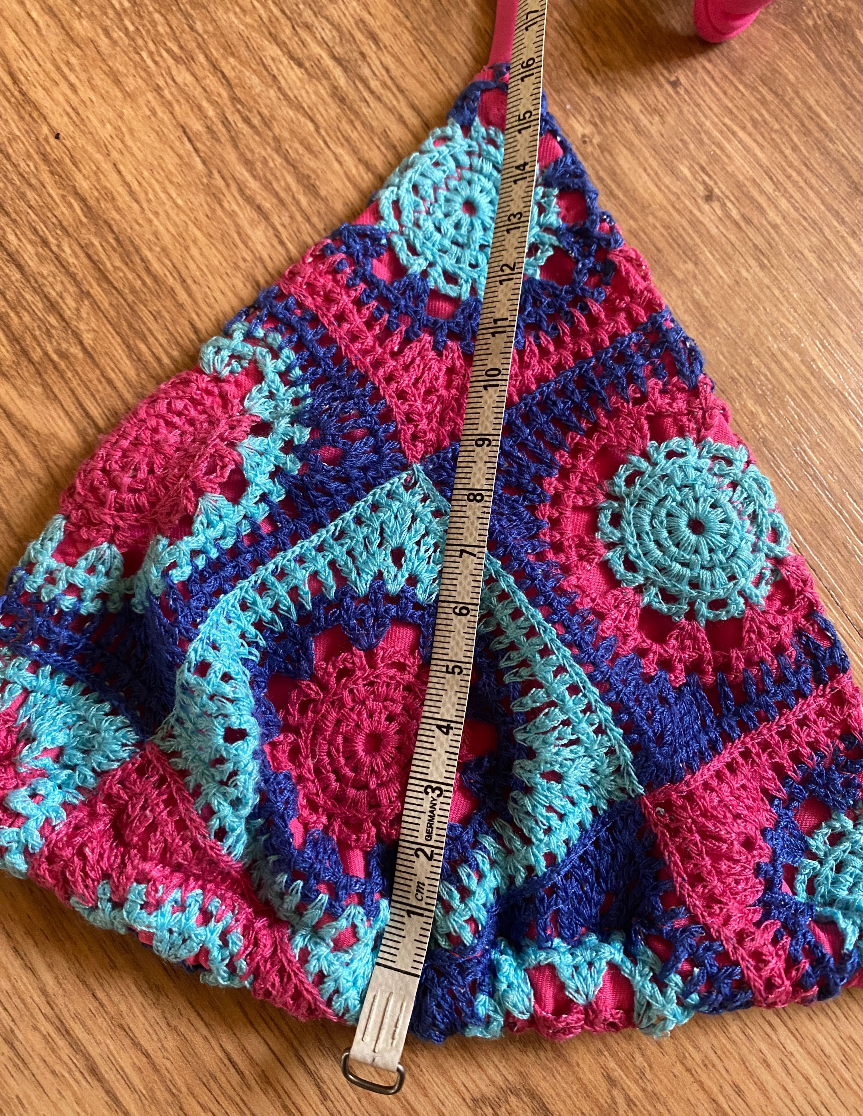 Bikini stanik biustonosz top vintage crochet na szydełku różowe