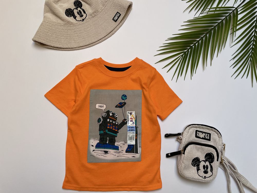 98 Garanimals USA pomarańczowa koszulka tshirt robiot DAD nowa