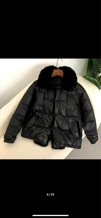 Пуховик на качином пуху  з натуральним хутром єнота