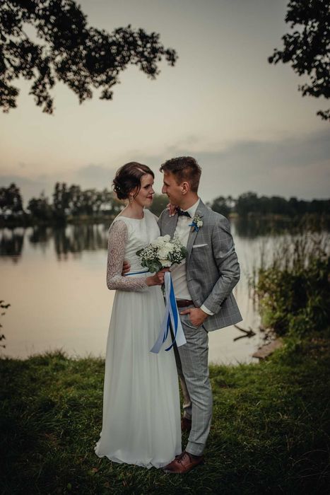 Suknia ślubna koronkowa góra 36 38 muślin rustykalna boho