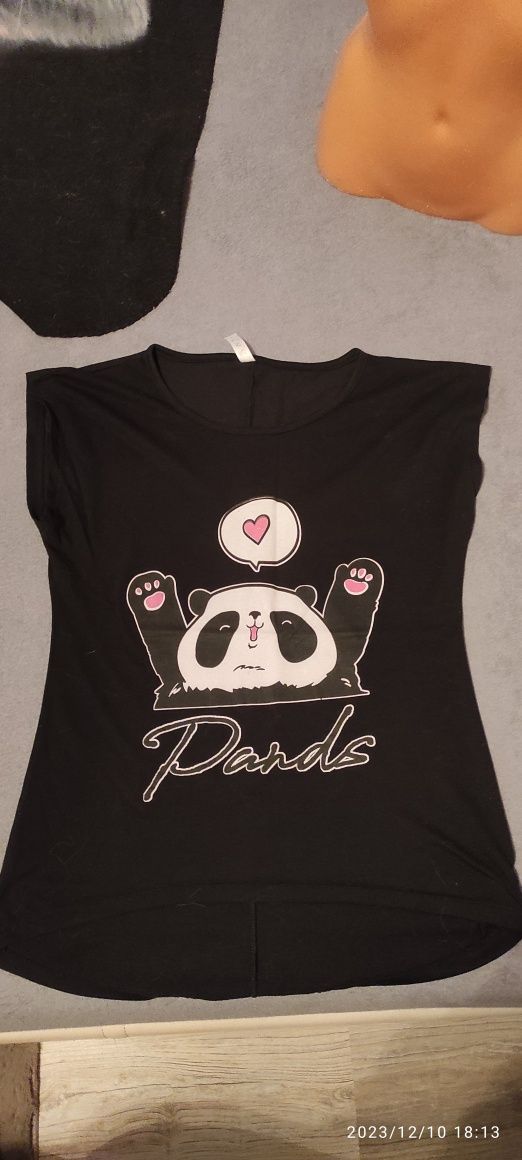 Bluzka koszulka panda czarna damska miś