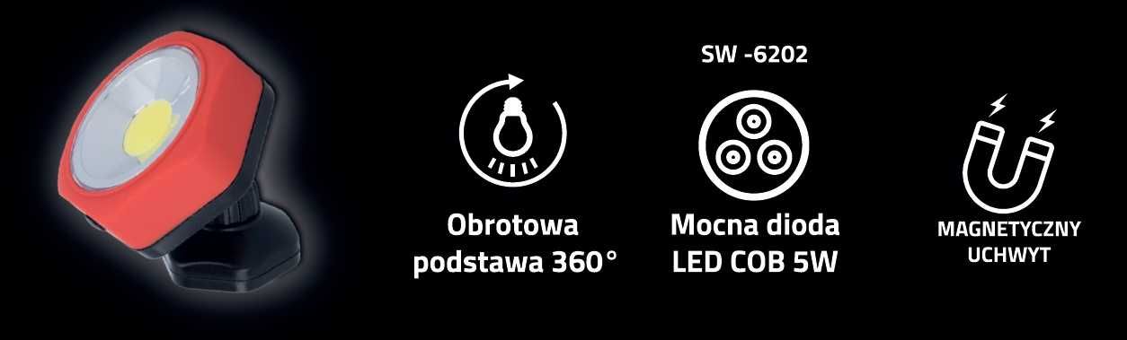 Lampa warsztatowa LED 5W czerwona z magnesem