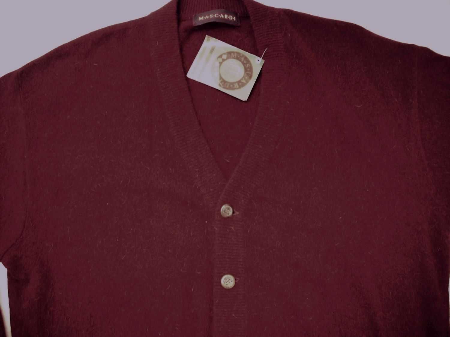 Męski sweter wełna angora bordowy Nowy L XL