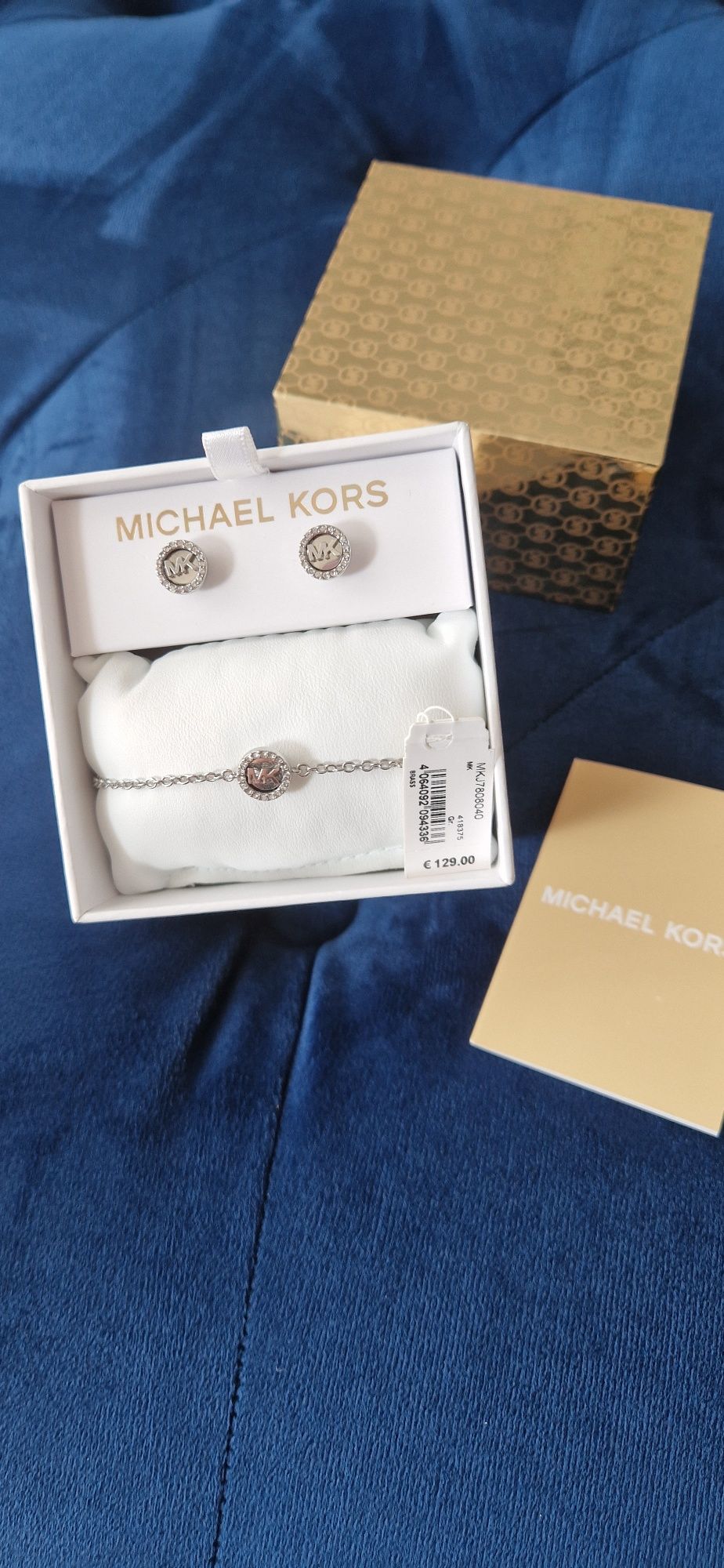 Zestaw biżuterii Michael Kors srebrny kolczyki + bransoletka
