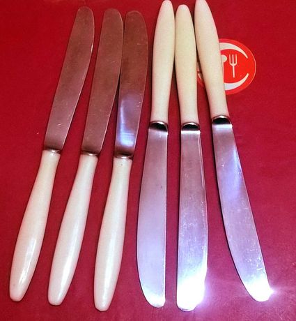 Ножі столові 6шт, нержавійка радянського часу, з кістяною ручкою, нові