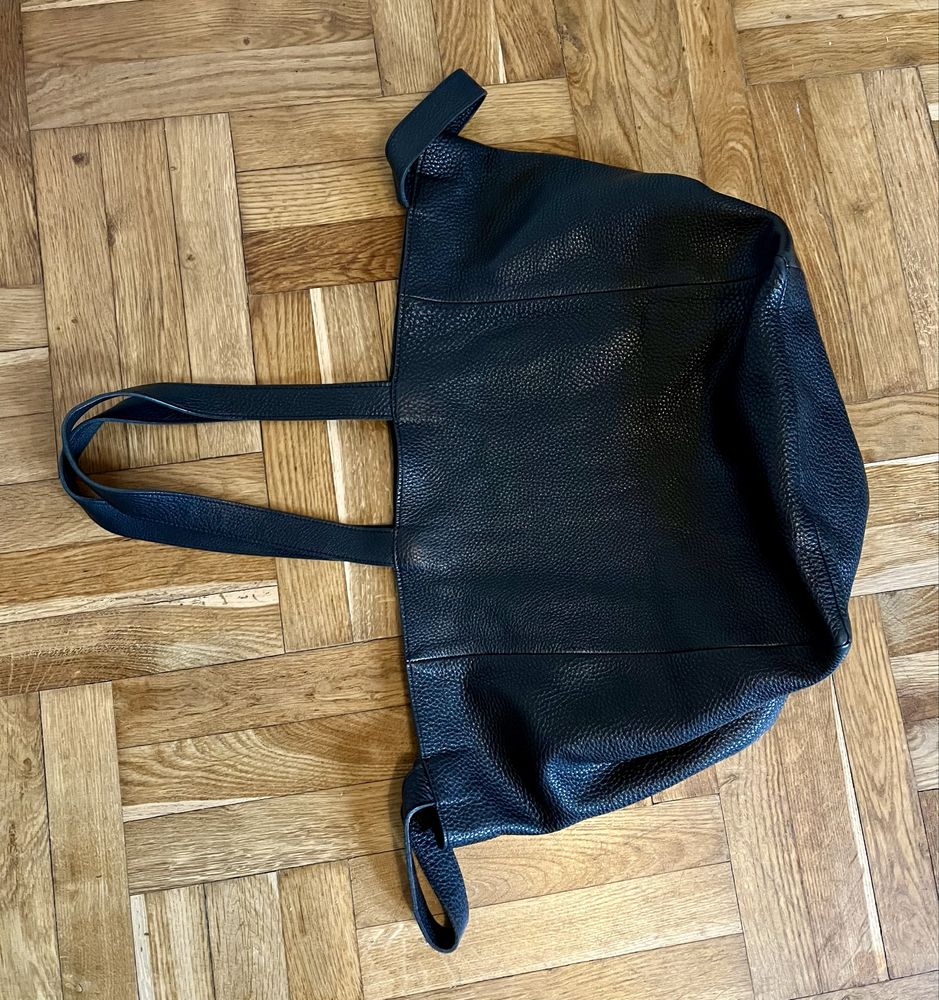 Duża czarna skórzana torba shopper bag Slava Varsovia