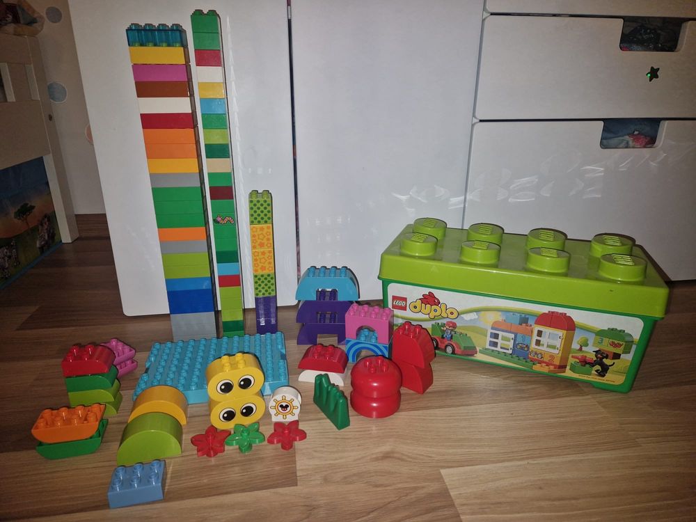 Zestaw Lego Duplo mix zwierzątka ludziki pudełko płytka