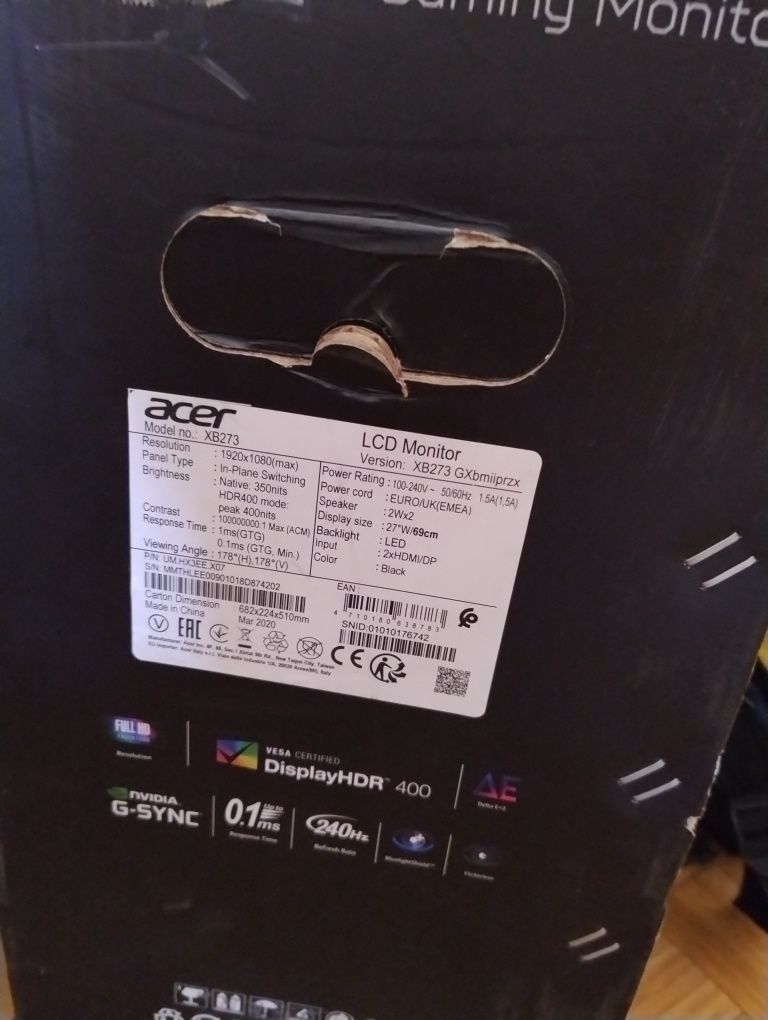 Acer Predator XB273 27" 240 гц 0.1 мс