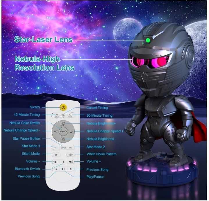 Projektor gwiazd super bohater, głośnik Bluetooth, sterowanie pilotem