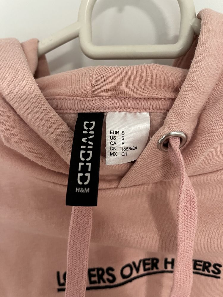 krótka bluza różowa h&m z kapturem