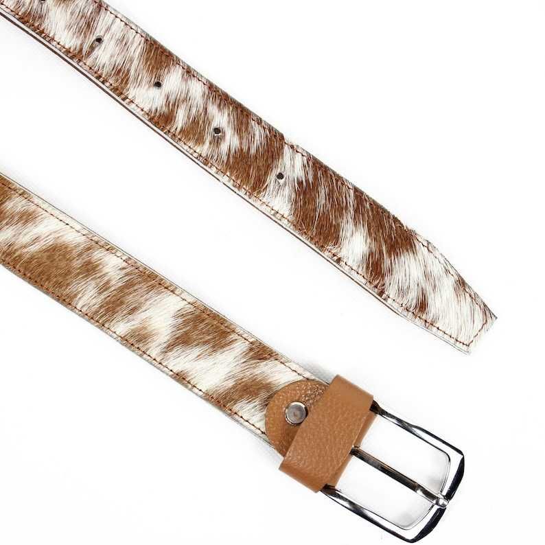 Cowhide hair on leather handmade belt for men and Women.