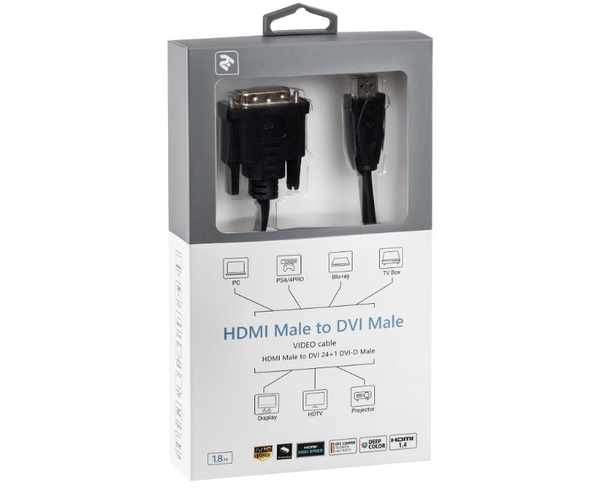 Продаю відеокабель ''2E'' DVI-D 24+1 Male to HDMI Male 1,8 m