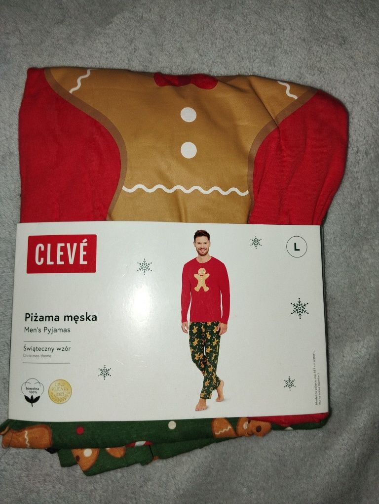 Nowa zimowa męska piżama świąteczny wzór ciastka pierniki L
