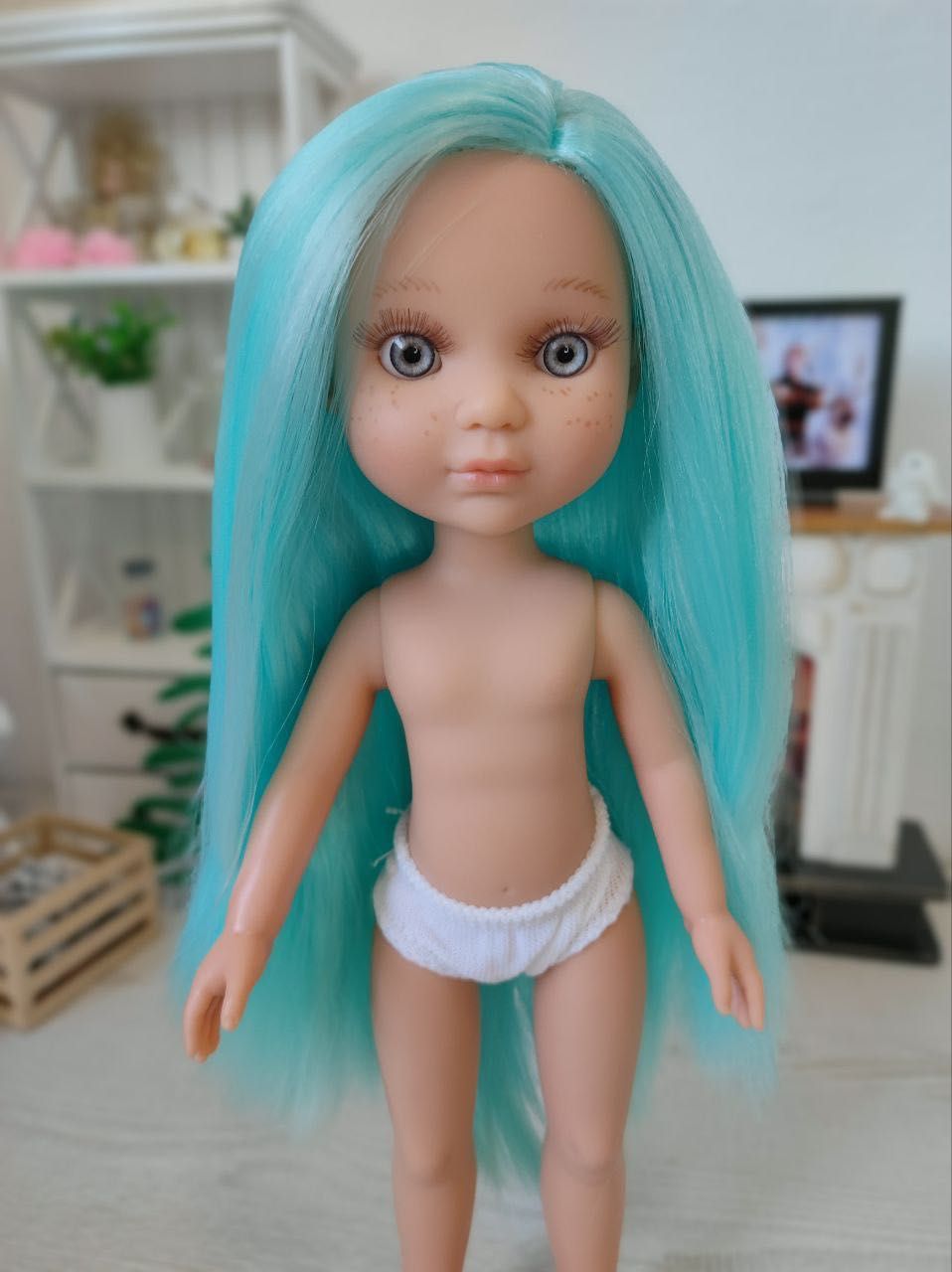 Кукла лялька с бирюзовыми волосами Мавка Eva Berjuan без одежды, 35 см