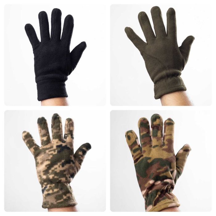Флісові одношарові рукавиці олива, піксель, мультикам, чорні