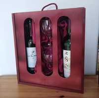 Elegancki prezent drewniane etui na 2 butelki wina + 2 kieliszki