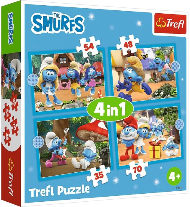 Puzzle 4w1 4+ SMERFY - Wioska Smerfów | SMURFS Dla 4-latków