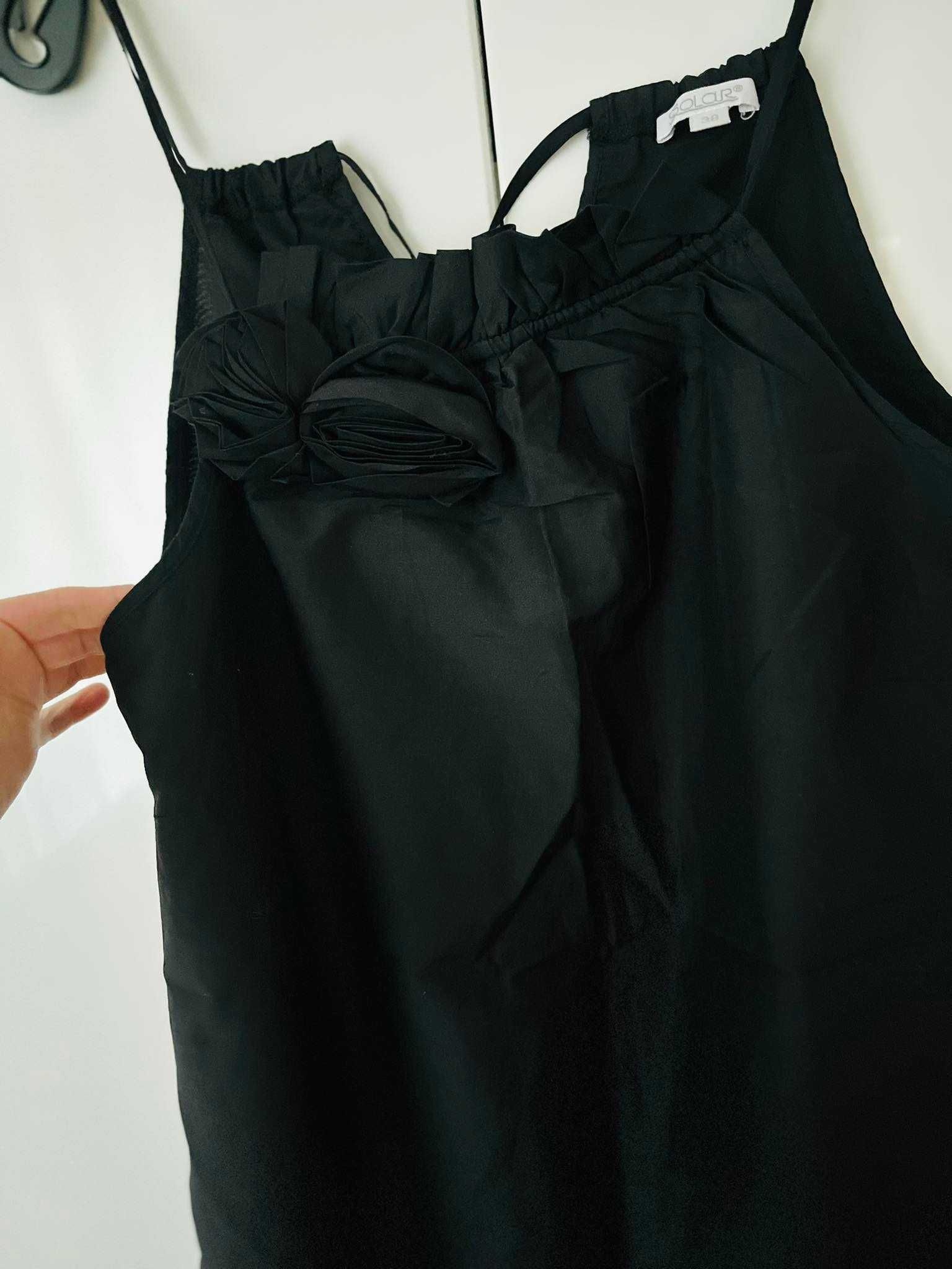 SOLAR elegancka czarna bluzka na ramiączkach 38/M. Sylwester święta…