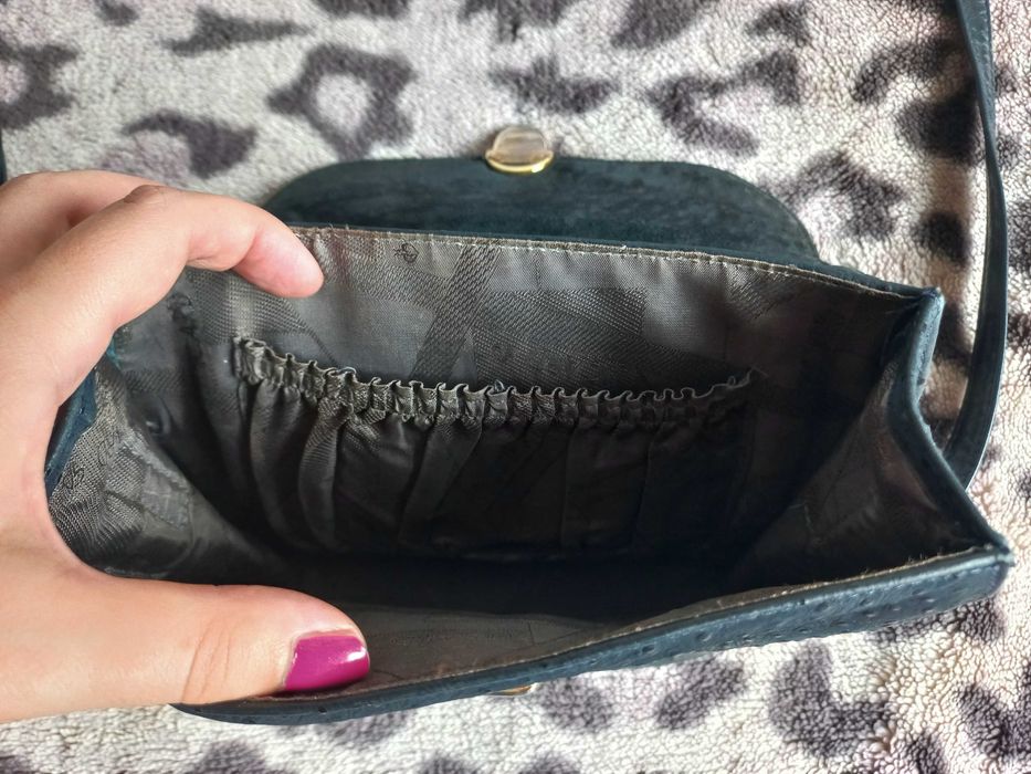 PICARD skóra granatowa mała torebka listonoszka vintage skóra strusia