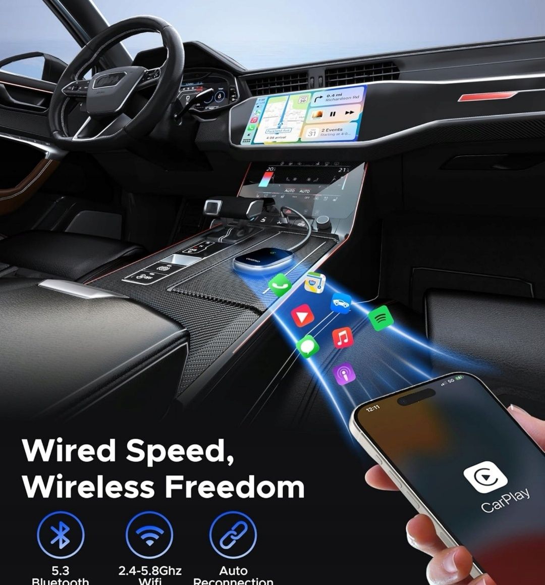 Bezprzewodowy Adapter CARPLAY USB/USB-C, Transmiter Samochodowy