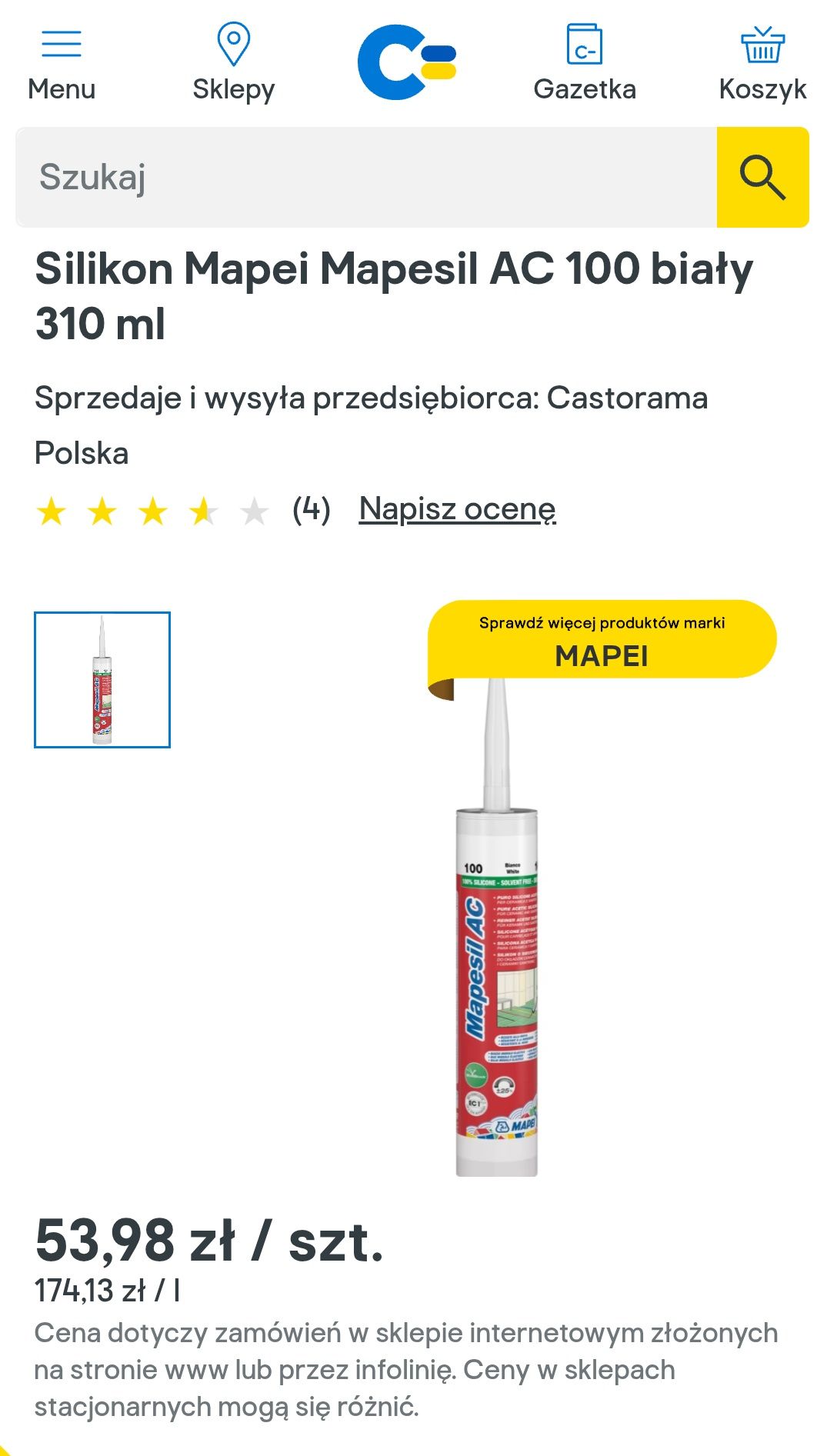 Silikon Sanitarny Mapei Mapesil AC 100 biały 310 ml uszczelniacz