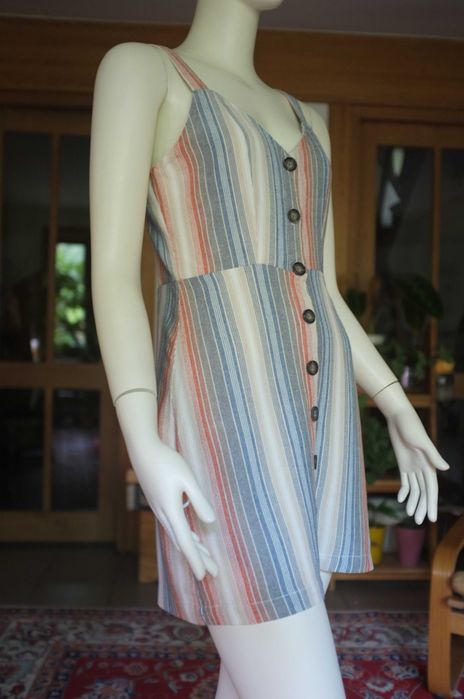 letnia lniana sukienka Cali1850 paski szmizjerka plażowa surfing etno