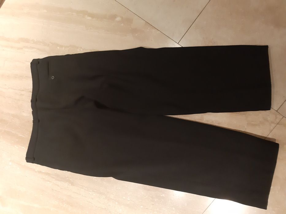 Spodnie czarne prl 56 ocieplane polar paski wełna męska vintage mechta