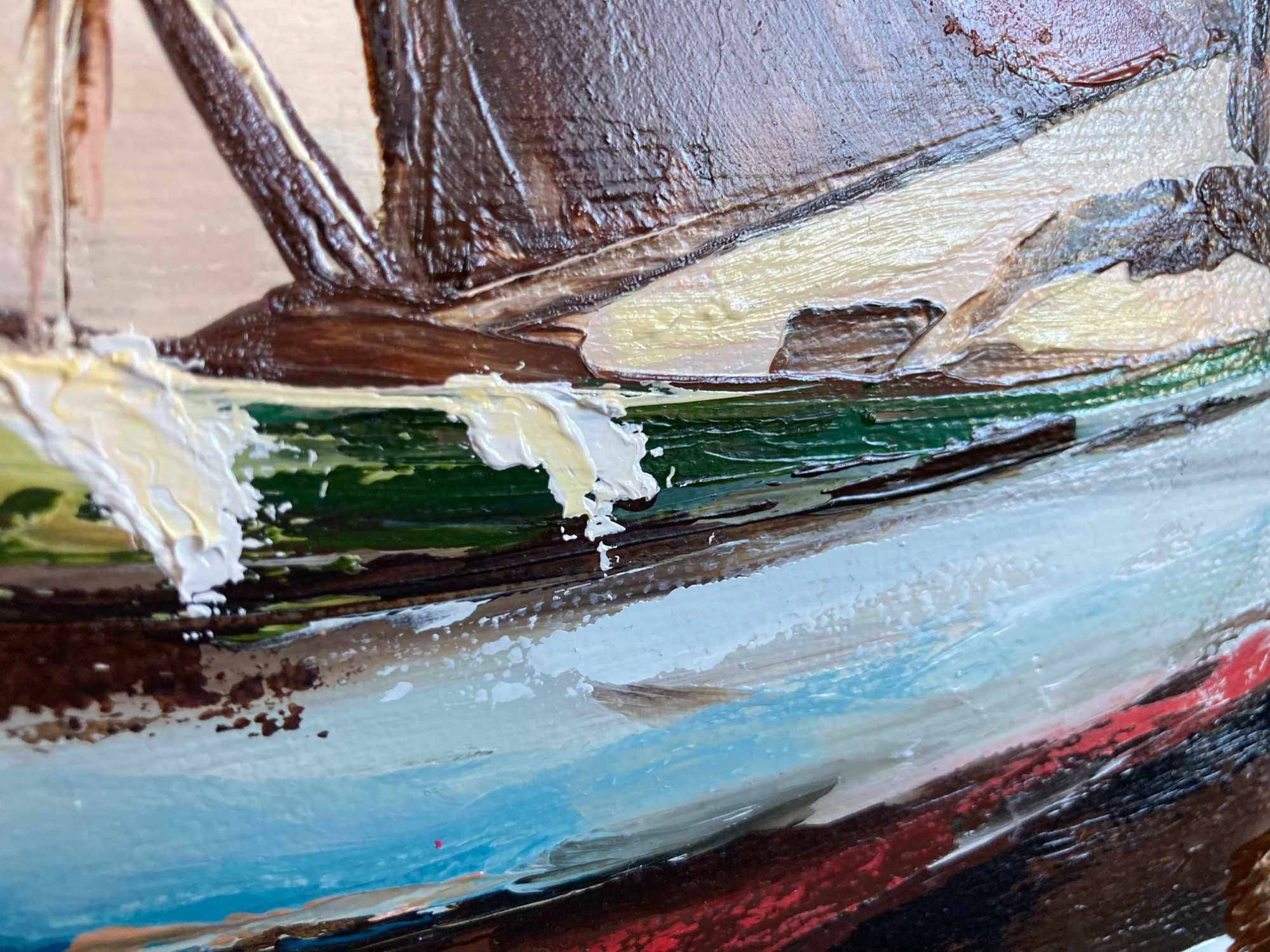 Картина олійними фарбами (маслом) Човни і море 50х60 см