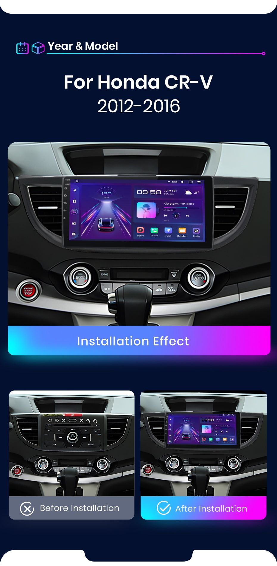 Rádio android Honda Cr-V 2012-16 CARPLAY WIFI GPS BT novo