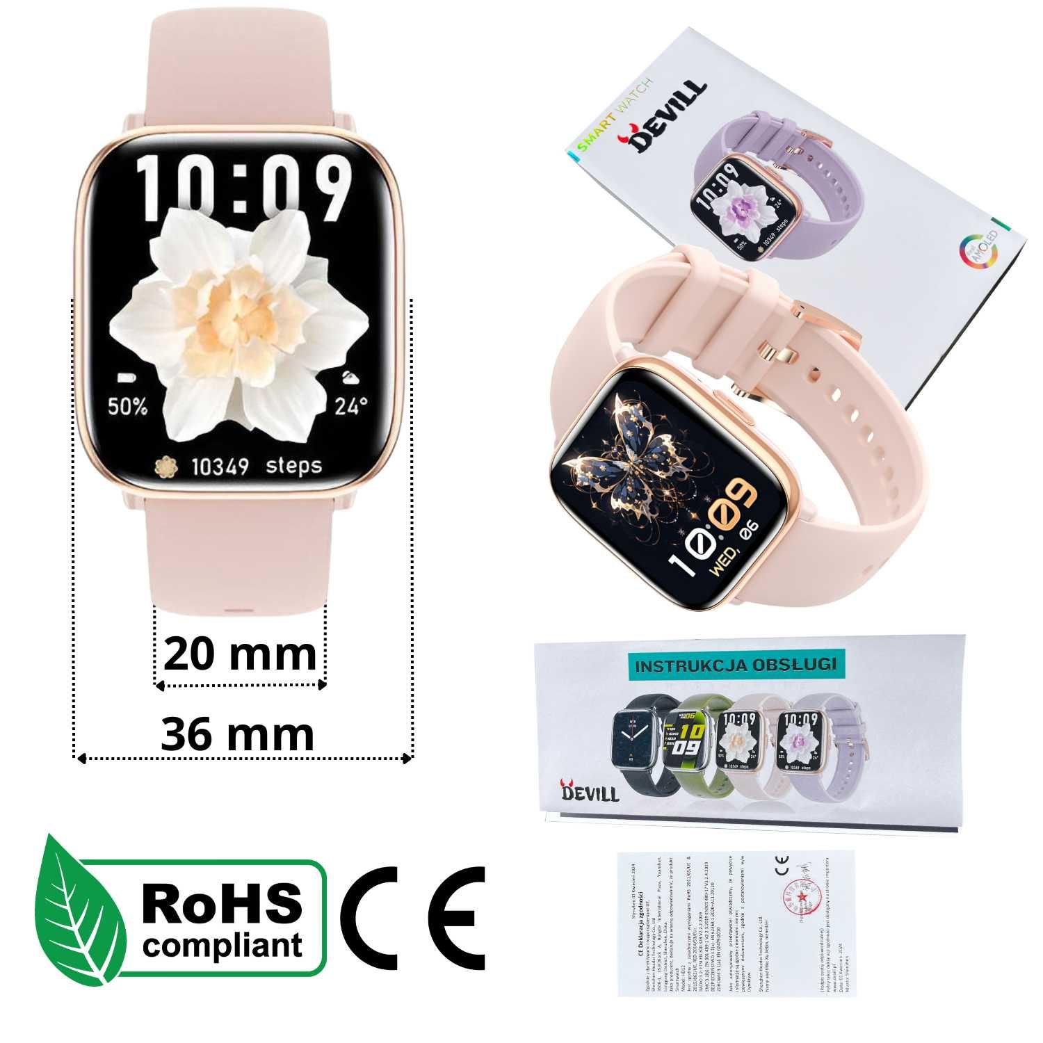 Smartwatch Zegarek Damski Polskie Menu Rozmowy Powiadomienia Amoled PL