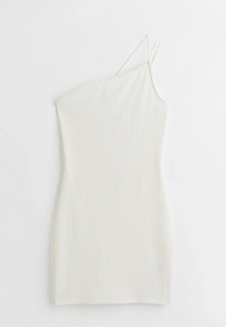 Платье футляр по фигуре в рубчик на одно плечо ассиметричное H&M