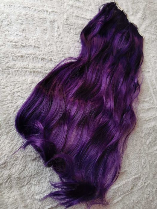 Doczepiane włosy clip in Ciemny fiolet 65 cm 8 tresek