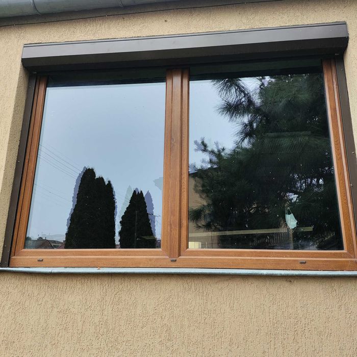 Okno PCV używane, dwuskrzydłowe, złoty dąb