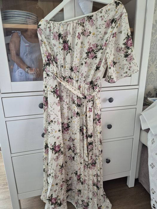 Piekna elegancka jal Nowa sukienka na jedno ramie w kwiaty, midi