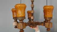 żyrandol drewniany + kinkiet  -  lampa wisząca + kinkiet