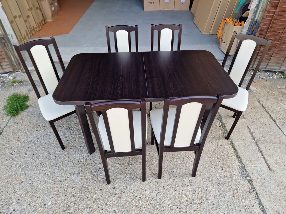 Nowe: Stół 80x140/180 + 6 krzeseł, wenge+crem , dostawa PL