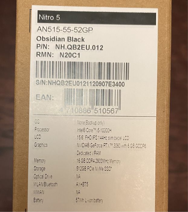 Ноутбук 2021р. Acer Nitro 5 AN515-55-52GP (NH.QB2EU.012) RTX 3060