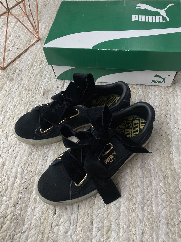 Puma Suede czarne tenisówki zamsz 38 aksamitna wstążka