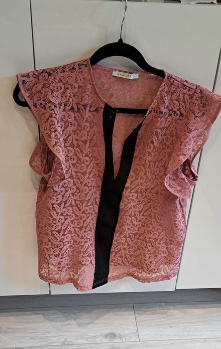 Koszulka bluzka ażurowa koronkowa brudny róż M