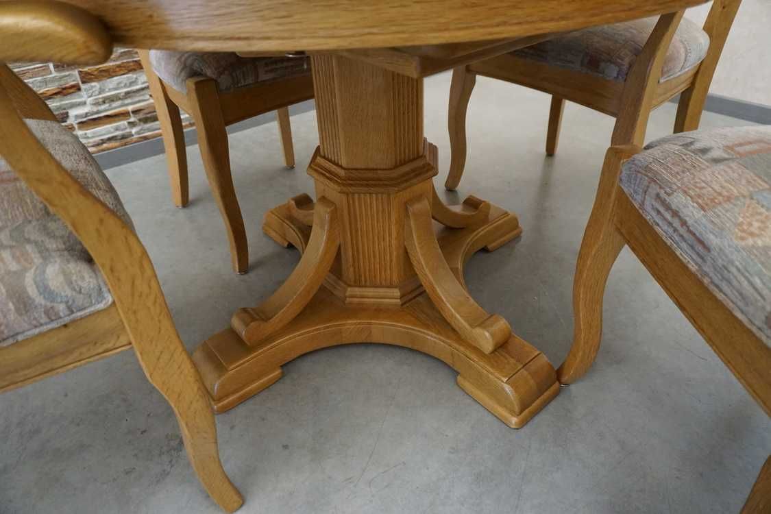 Stół Lity Dąb Okrągły Rozkładany do 175 cm + 4 Krzesła (L-193)