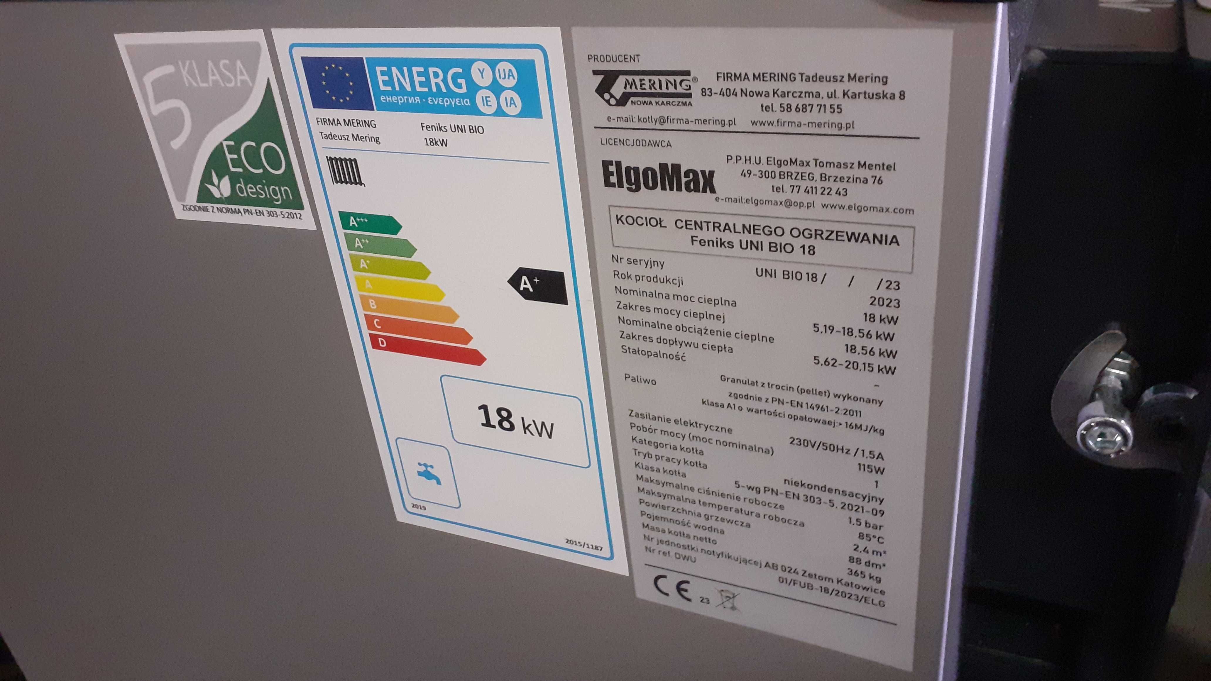 Kocioł piec na pellet pelet Feniks UNI BIO 18kW Mering