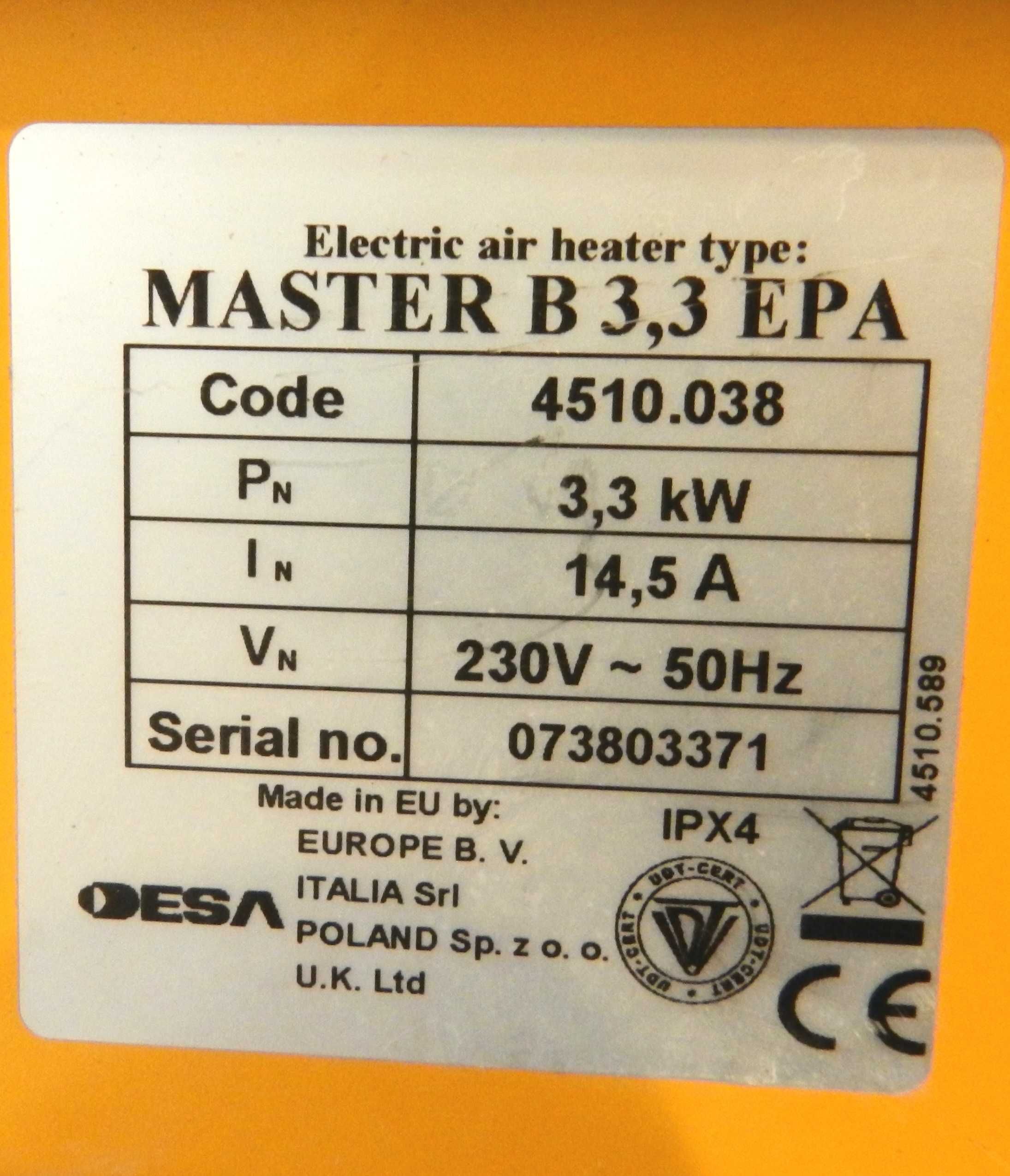 Воздухонагреватель строительный 3,3 кВт (дуйка) Master B 3,3 EPA (б/у)