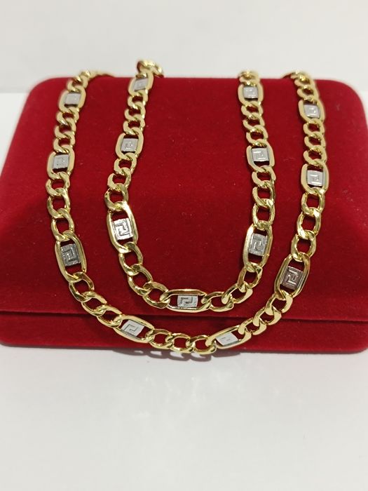 Złoty łańcuszek splot Pancerka ze wzorem greckim dł.55cm, złoto 585