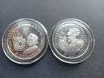 2 moedas 50 Dollars prata 0,999, 1 onça, 1990,  500 anos  América