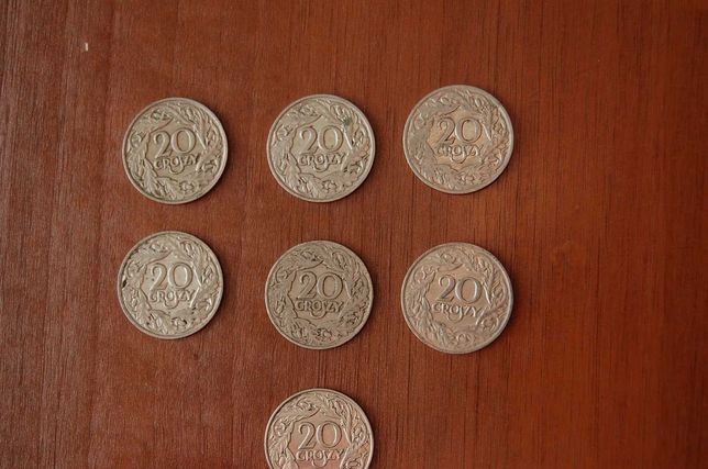 Monety. Moneta 20 groszy z 1923 roku. 7 sztuk.